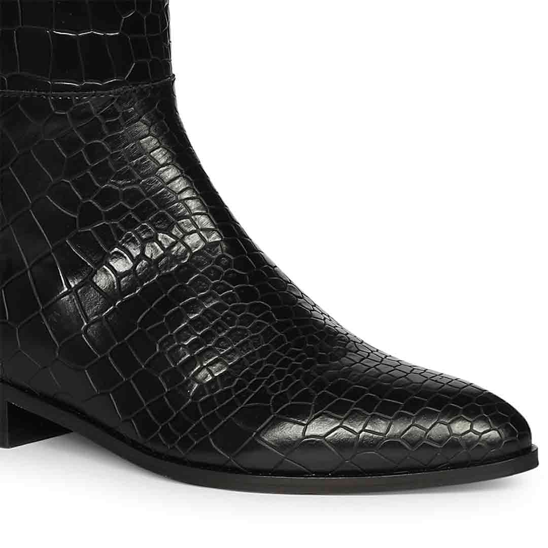 Saint Ada Black Vintage Croco-Embossed Knee-High Boots