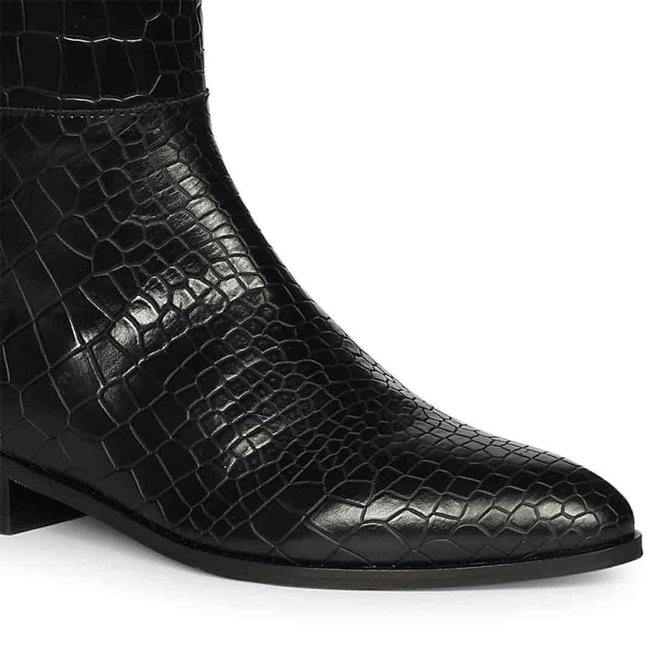 Saint Ada Black Vintage Croco-Embossed Knee-High Boots