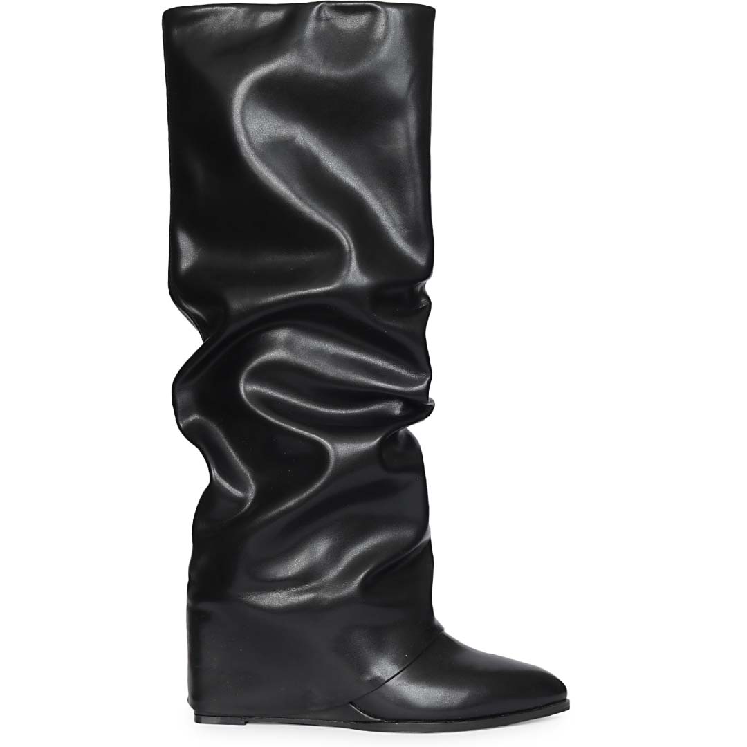 Saint Black Leather Wedge Long Boots