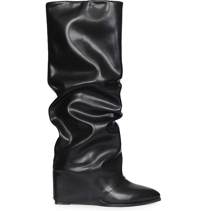 Saint Black Leather Wedge Long Boots