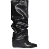 Saint Black Leather Wedge Long Boots