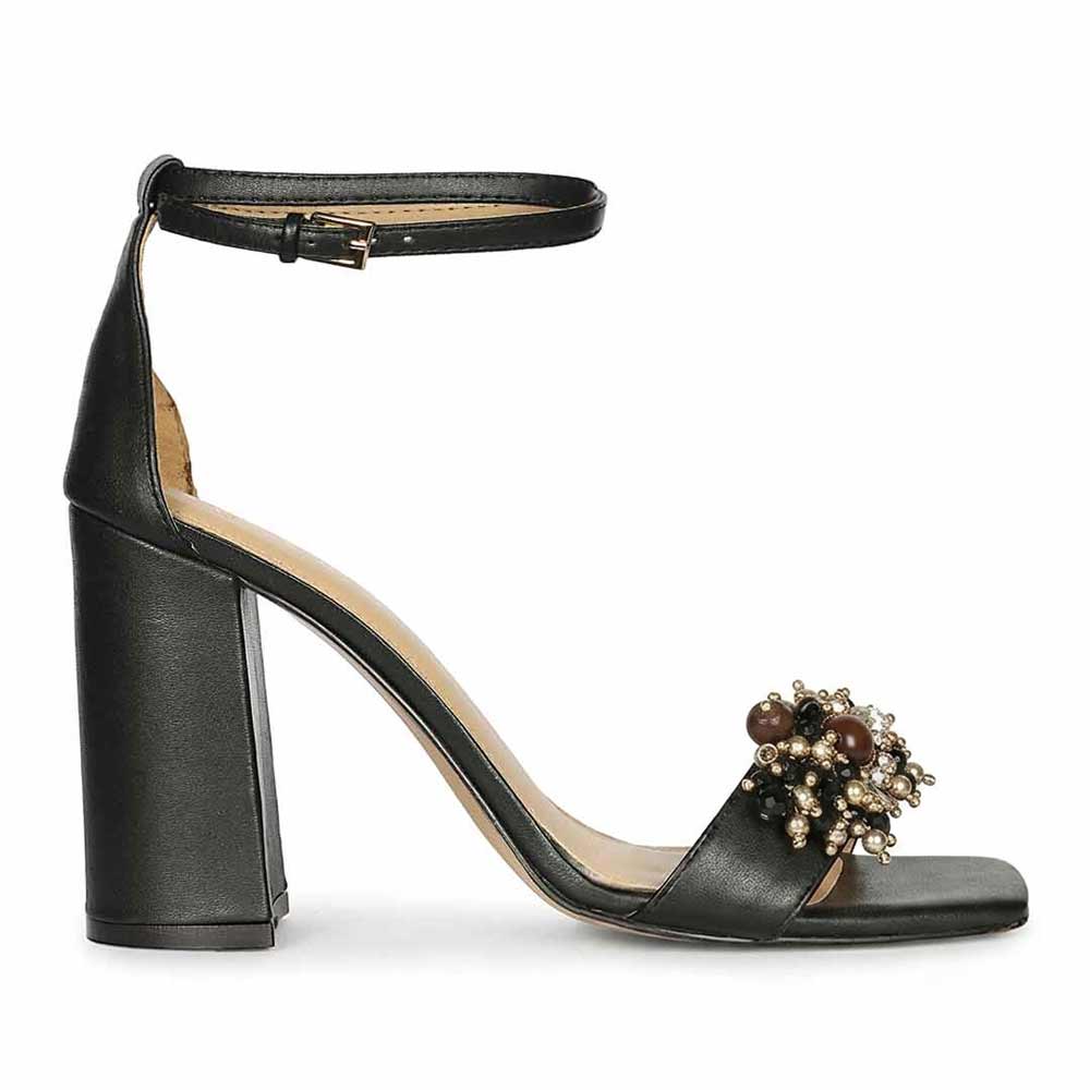 Saint Raquel Jewel Black Leather Block Heels