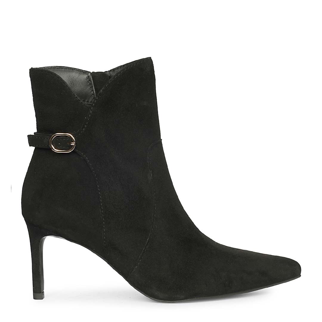 Saint Malia Gold Buckle Black Suede Leather Boots