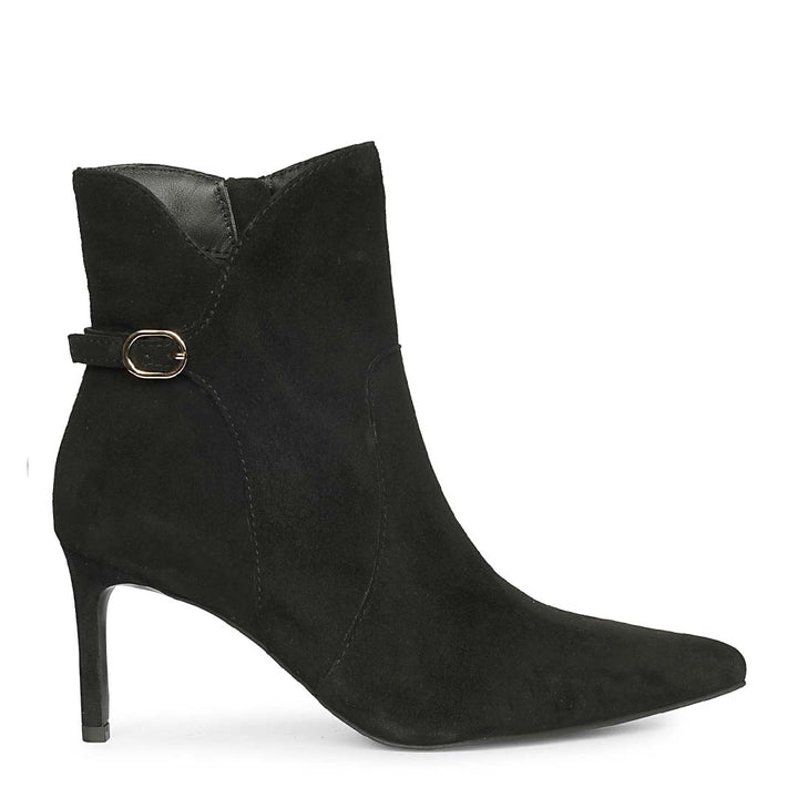 Saint Malia Gold Buckle Black Suede Leather Boots