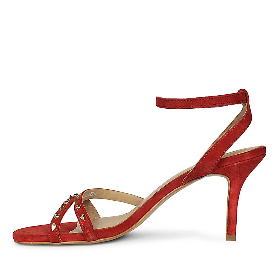 Saint Dovie Studded Red Suede Leather Stilettos