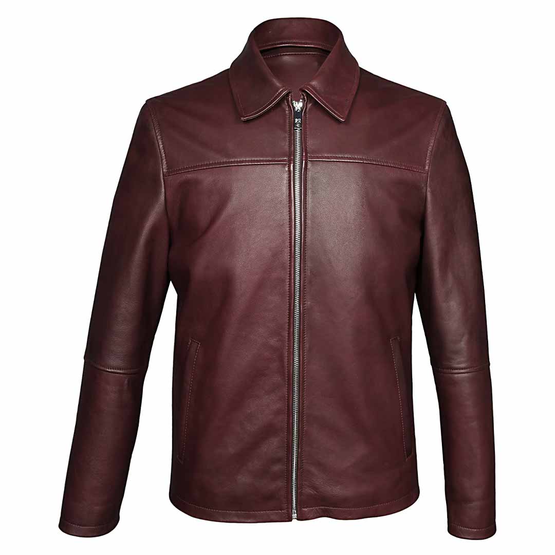 Saint Jory Maroon Leather Men's Jacket