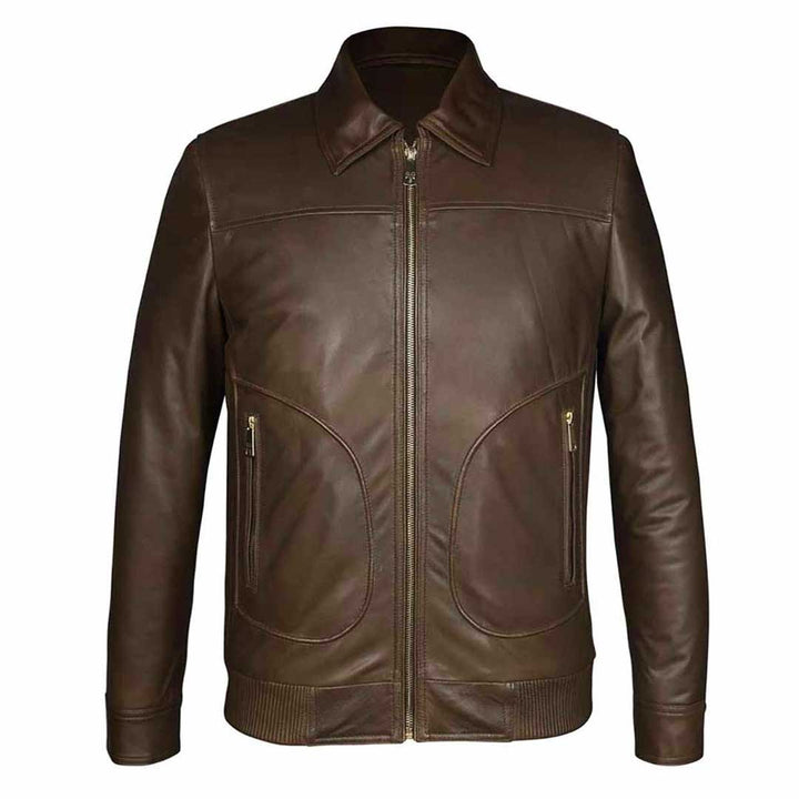 Saint Arduin Choco Brown Washed Leather Men's Bomber Jackets