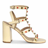 Saint Lorien Off-White Leather Studded Block Heels