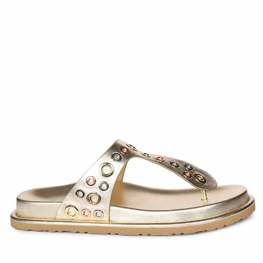 Saint Raelyn Eyelet Gold Leather Footbed Sandals