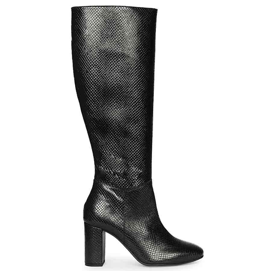 Saint Leona Croco Embossed Black Long Boots