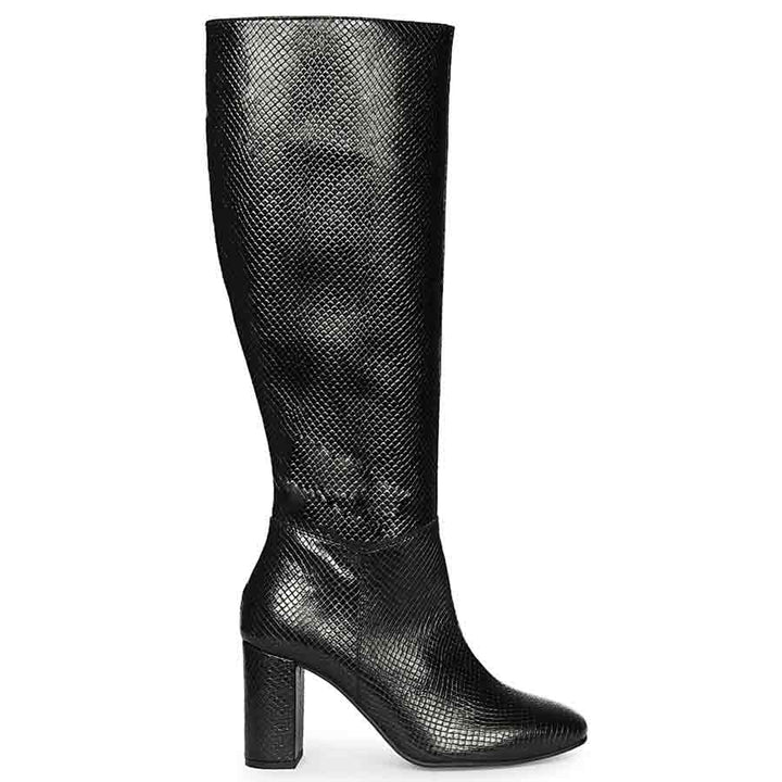 Saint Leona Croco Embossed Black Long Boots