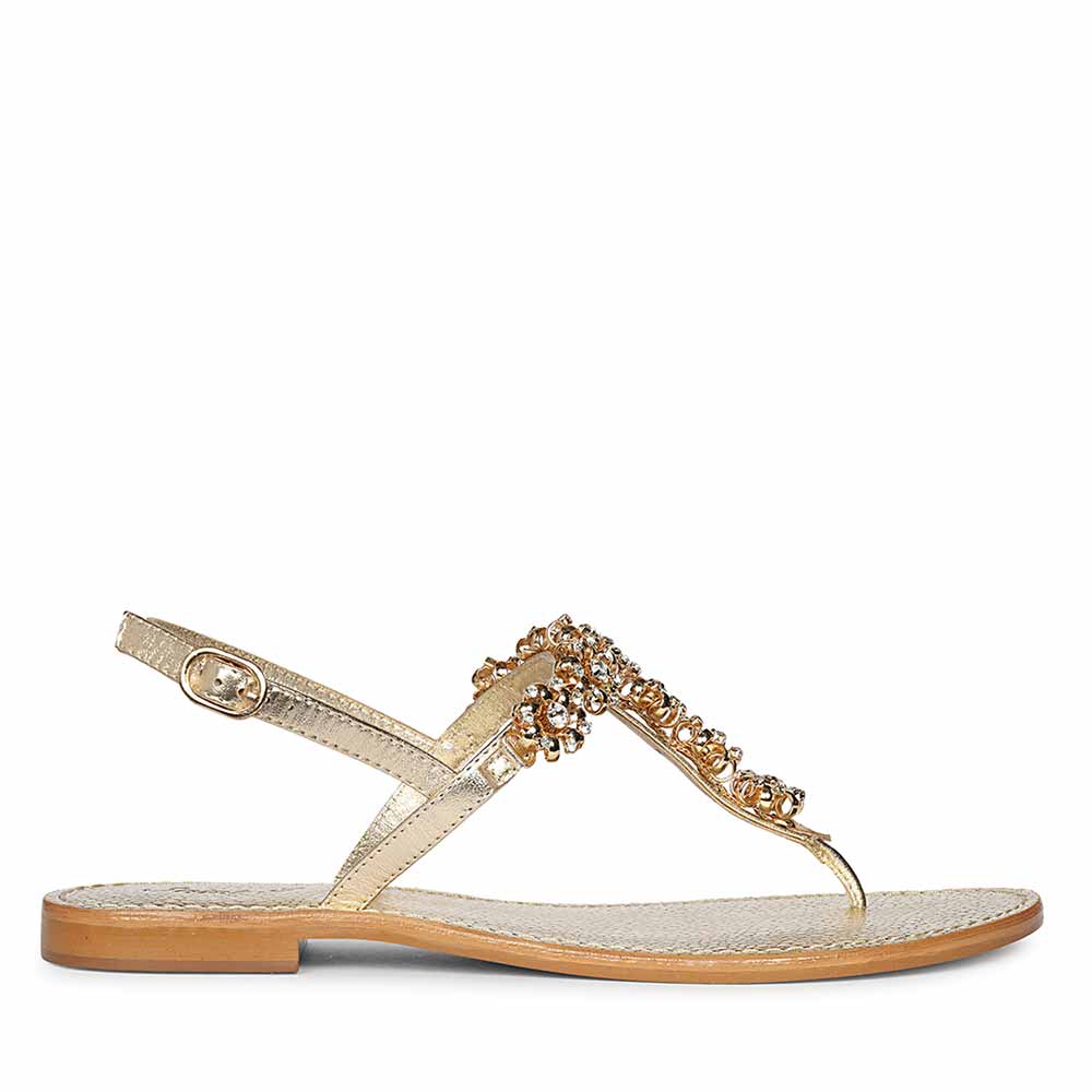 Saint Freesia Crystal Flower Gold Leather Sandals