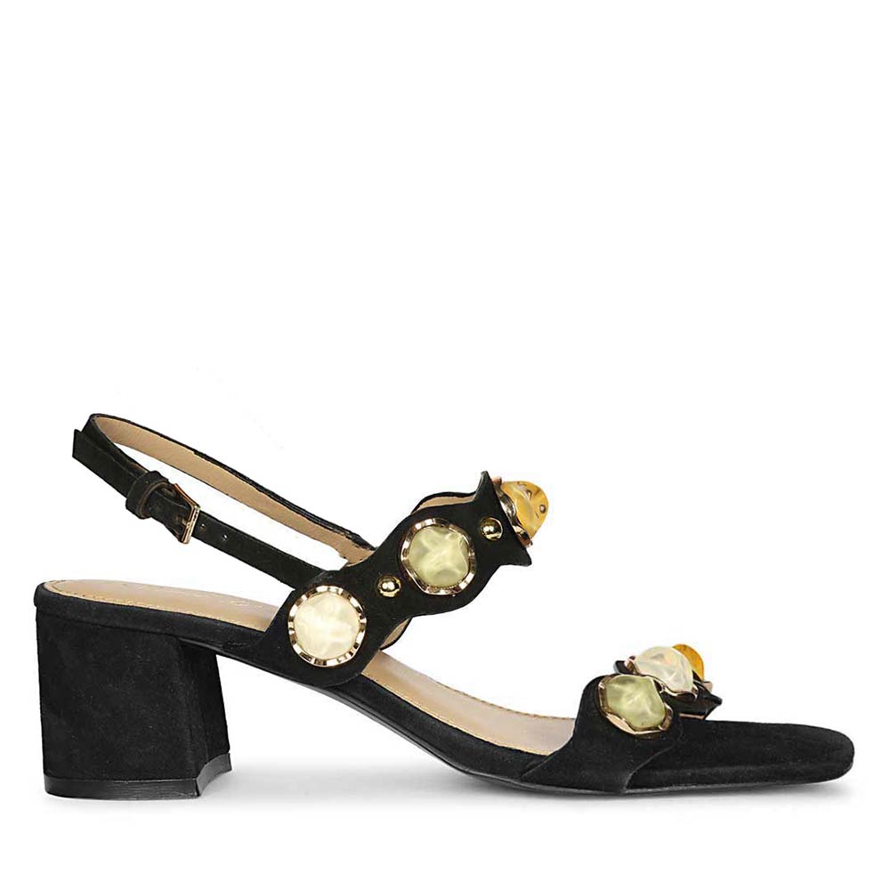 Saint Solira Multi-Stone Black Suede Leather Block Heels