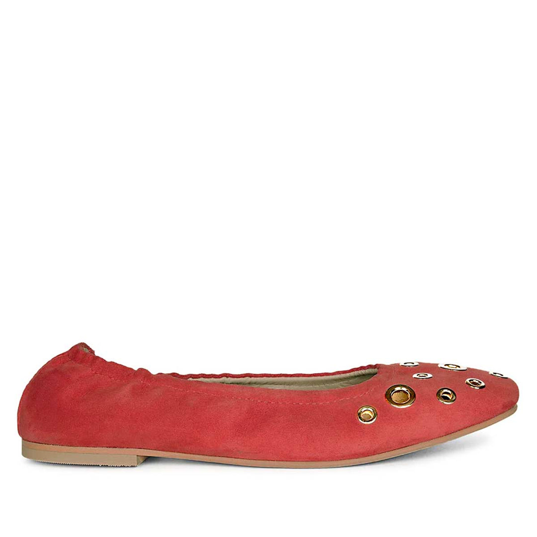 Saint Tesslyn Red Suede Eyelet Embellished Ballerinas