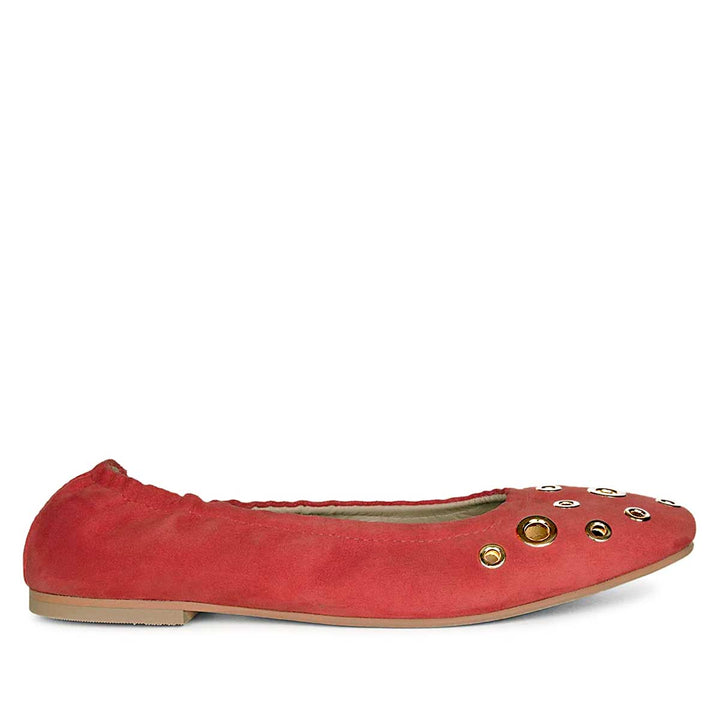 Saint Tesslyn Red Suede Eyelet Embellished Ballerinas