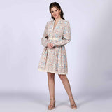 Saint Bianca Ivory Multicolour Cotton Poplin Dress