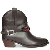 Saint Louanne Brown Leather Rhinestone Studded Décor Boots