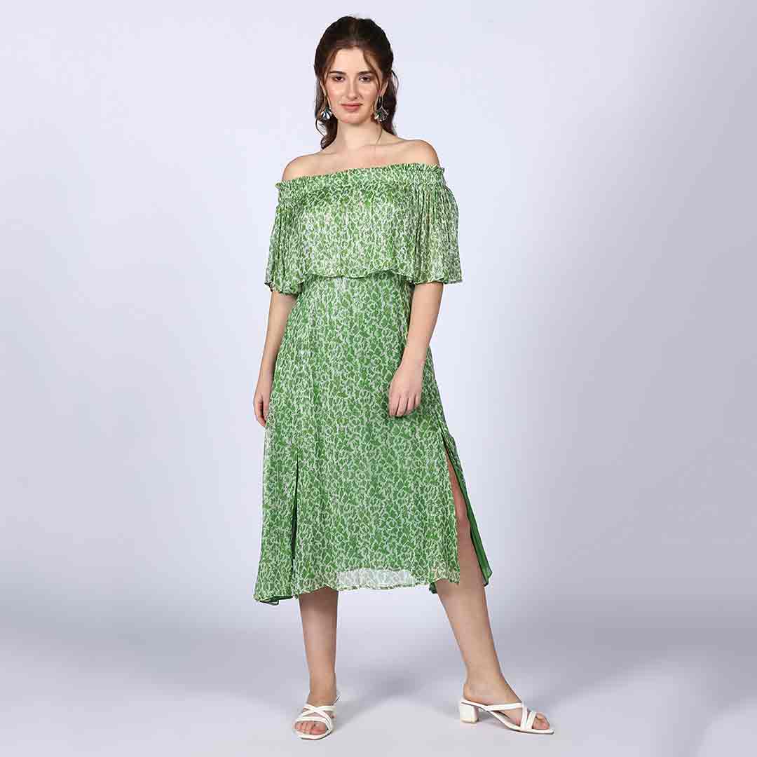Saint Willow Green off- Shoulder Midi Dress