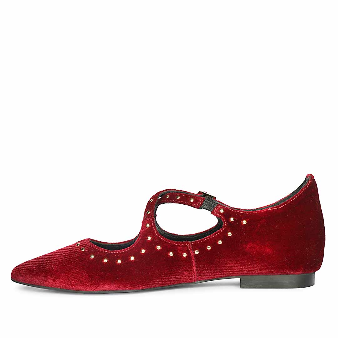 Saint Nivea Golden Studs Bordo Velvet Ballet Flats