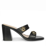 Saint Brisa Gold Emblems Black Leather Heels