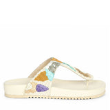 Saint Zaria Embroidered Off-White Leather Thong Footbed