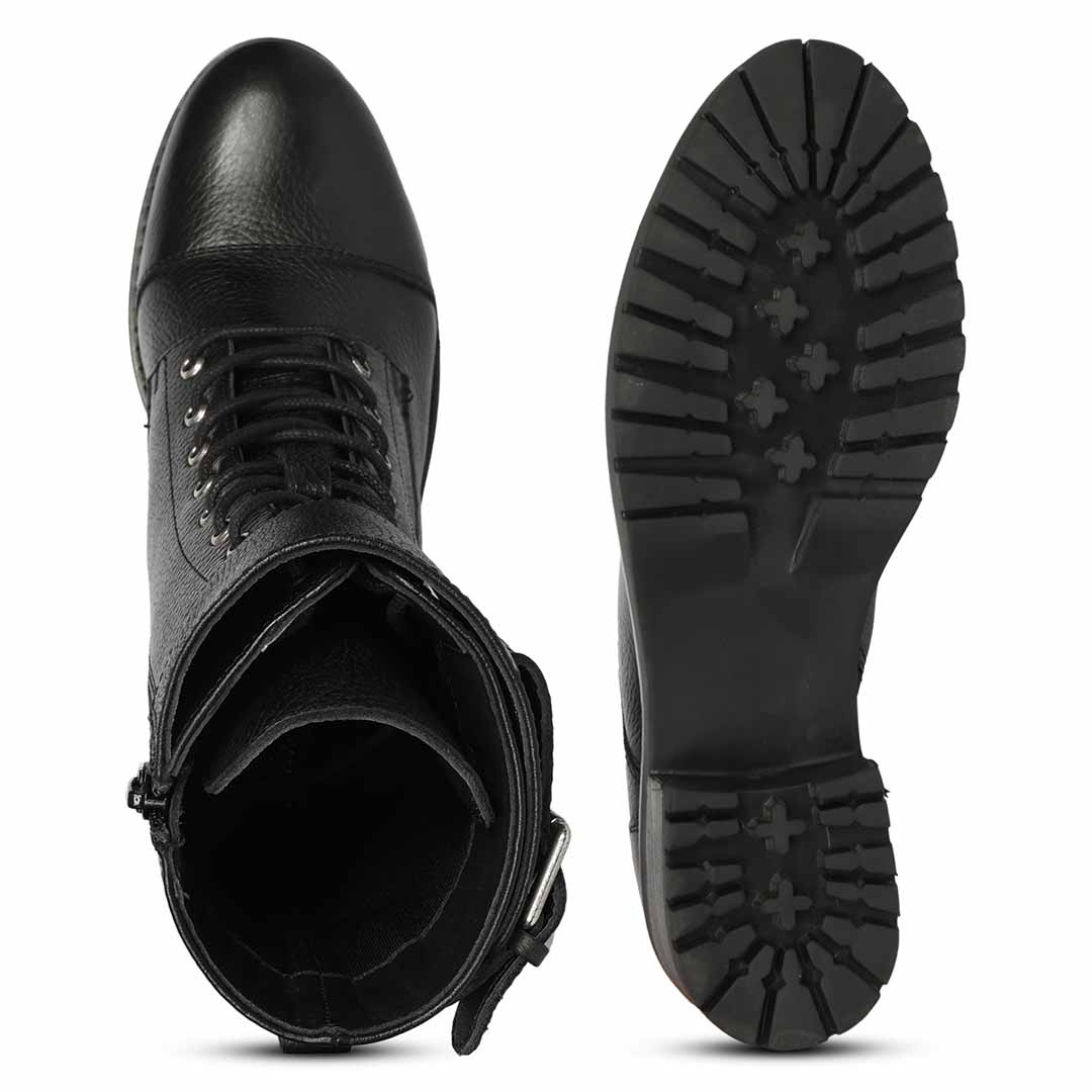 Saint Alba Black Crinkle Patent Leather Lace Up High Ankle Boots