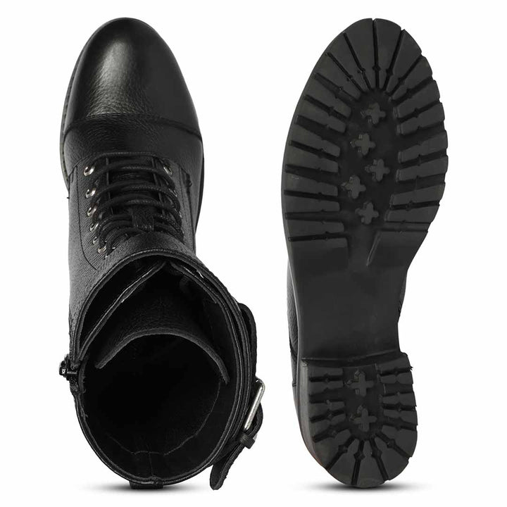 Saint Alba Black Crinkle Patent Leather Lace Up High Ankle Boots
