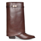 Saint Sadie Brown Croc-Embossed Leather Knee High Boots