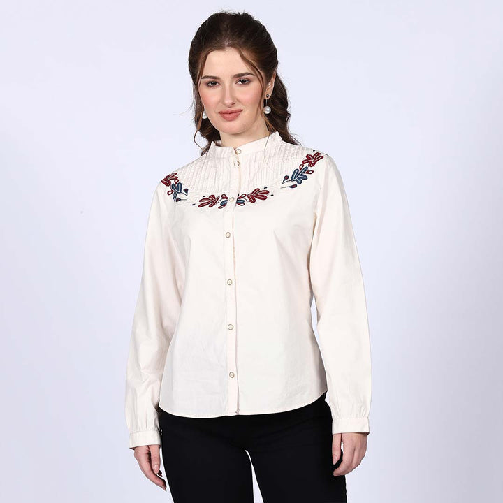 Saint Avery Off-White Cotton Poplin Stripe Top