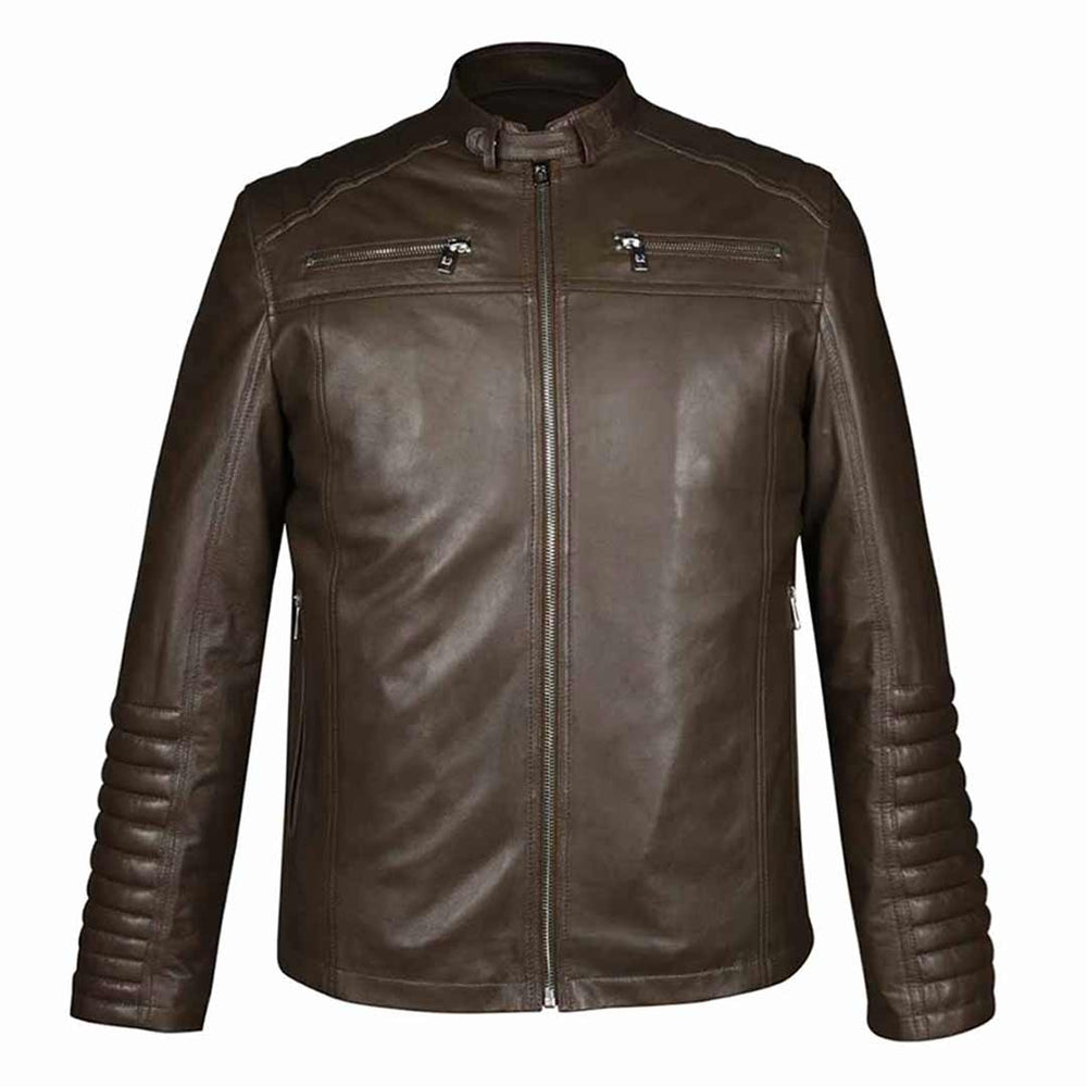 Brown Leather Motorcycle Jacket for Men