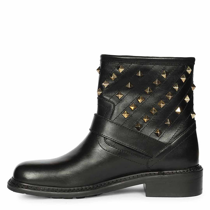 Saint Parker Pyramid Studs Black Leather Ankle Boots
