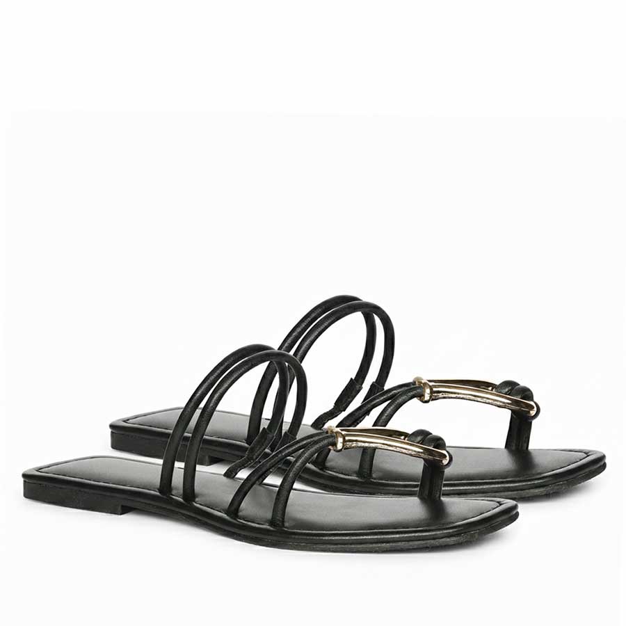 Saint Saura Black Metal Trim Leather Flats