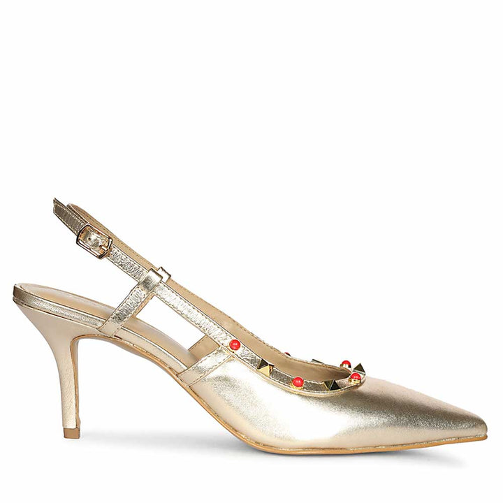 Saint Petra Studded Metallic Gold Leather Pumps