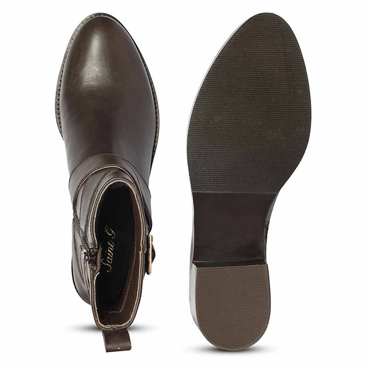 Saint Valentina Gold Buckle Brown Leather Ankle Boots