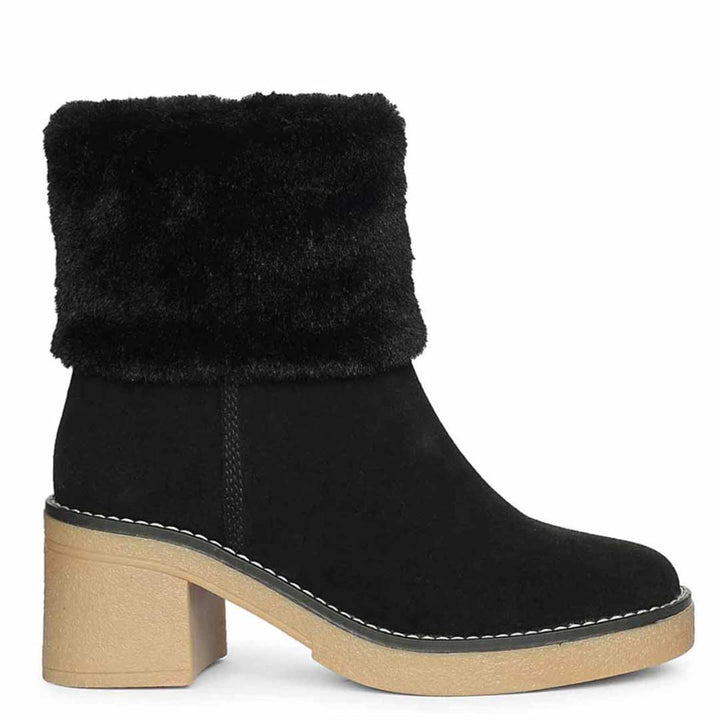 Saint Glacienne Black Suede Leather Fur Cuff Ankle Boots