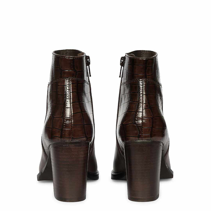 Saint Kendra Brown Croc-Embossed Leather Ankle Boots