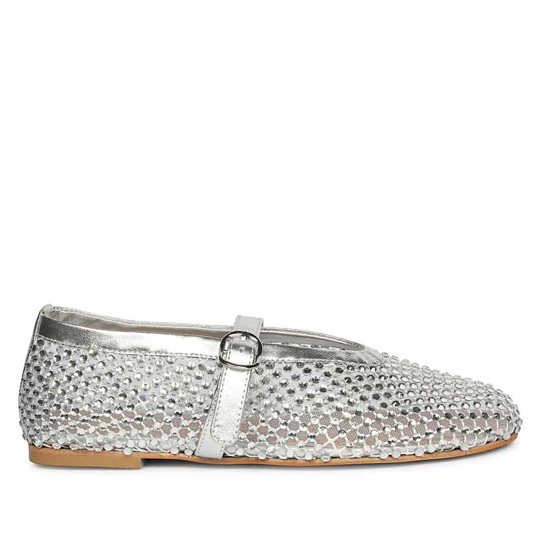 Saint Lennon Strass Embellished Silver Leather Flats