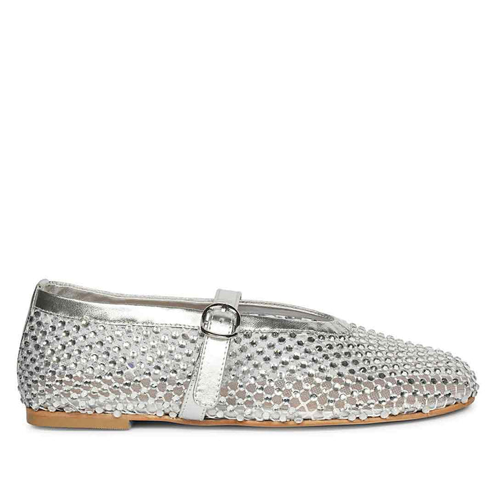 Saint Lennon Strass Embellished Silver Leather Flats