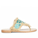 Saint Flora Turquoise Hand-Embroidered Leather Flats