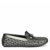Saint Aurora Gunmetal Black Handwoven Leather Horsebit Loafers