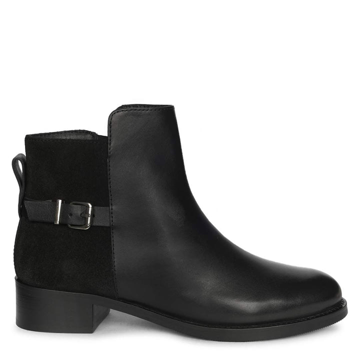 Saint Mikayla Buckle Strap Black Leather Ankle Boots