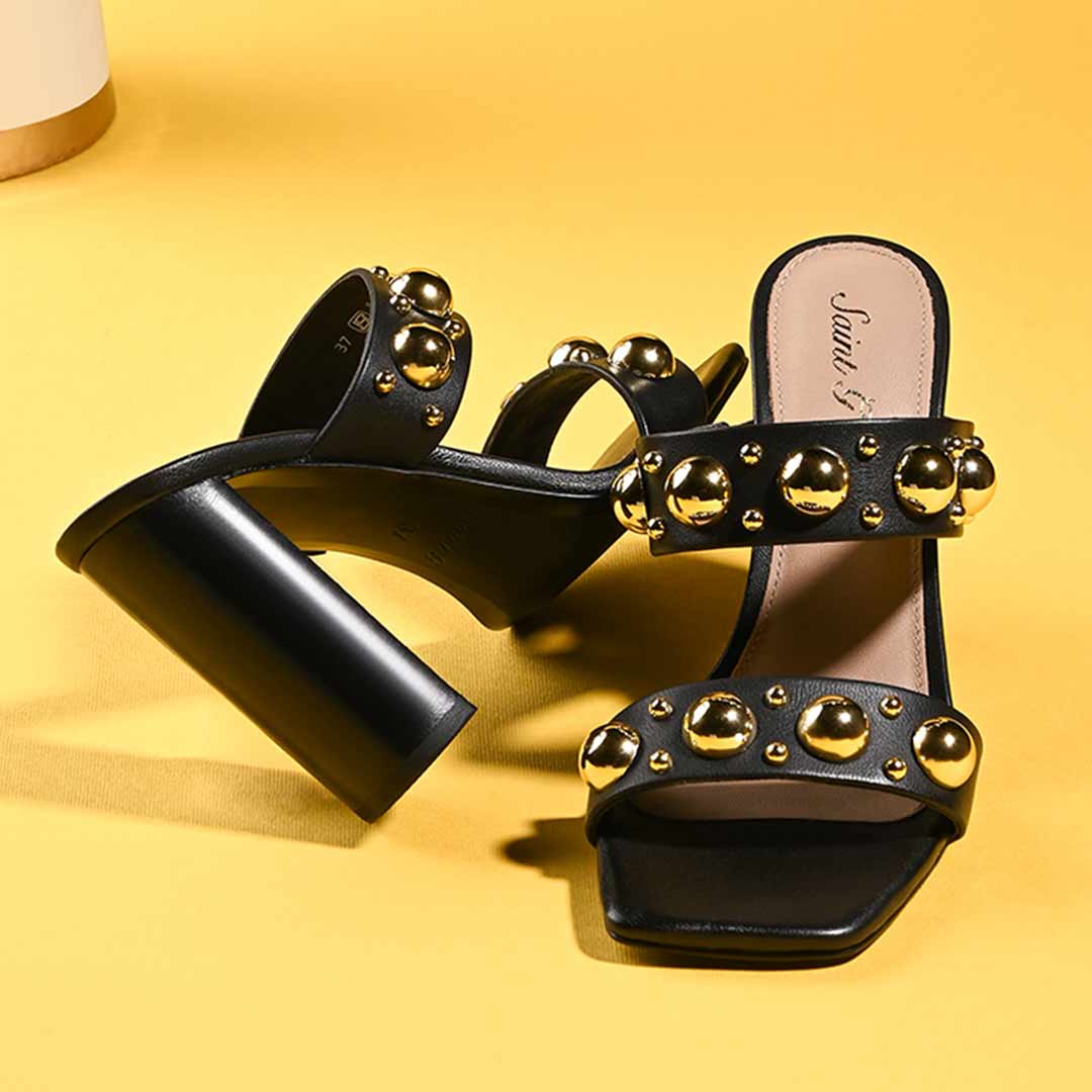 Saint Maelle Embellished Black Leather High Heels