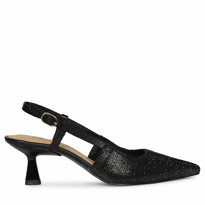 Saint Trinity Crystal Glimmer Black Leather Pumps