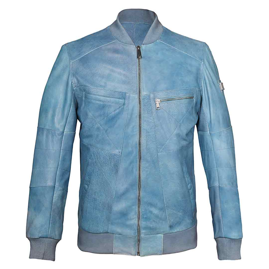 Saint Jenson Blue Leather Men's Bomber Jackets