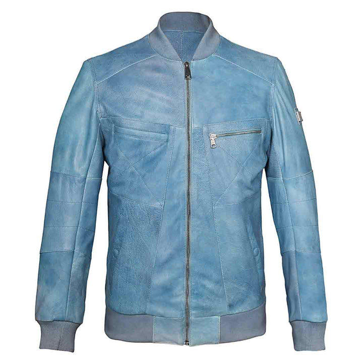 Saint Jenson Blue Leather Men's Bomber Jackets