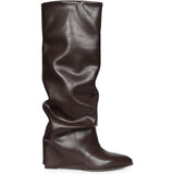 Saint Brown Leather Wedge Long Boots