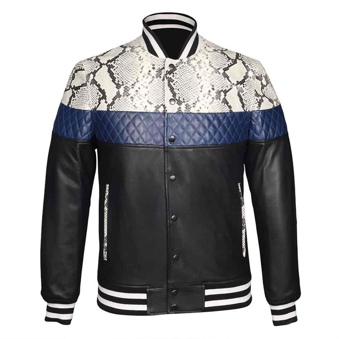 Saint Moreno White Python Print Leather Men's Jackets