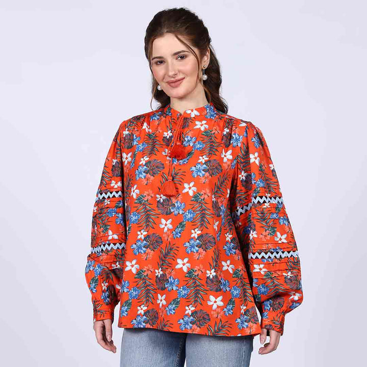Saint Chloe Orange Multicolour Cotton Poplin Top