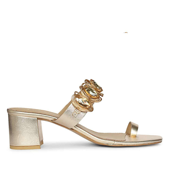 Saint Noreen Gold Embellished Leather Block Heels