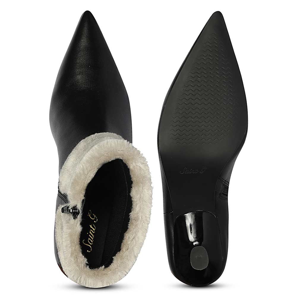 Saint Marvella Fur Cuff Black-Grey Leather Ankle Boots